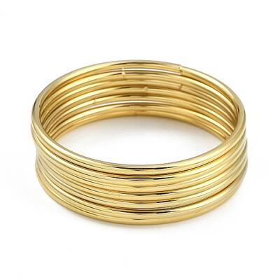 7Pcs Round Vacuum Plating 201 Stainless Steel Bangles Sets for Women