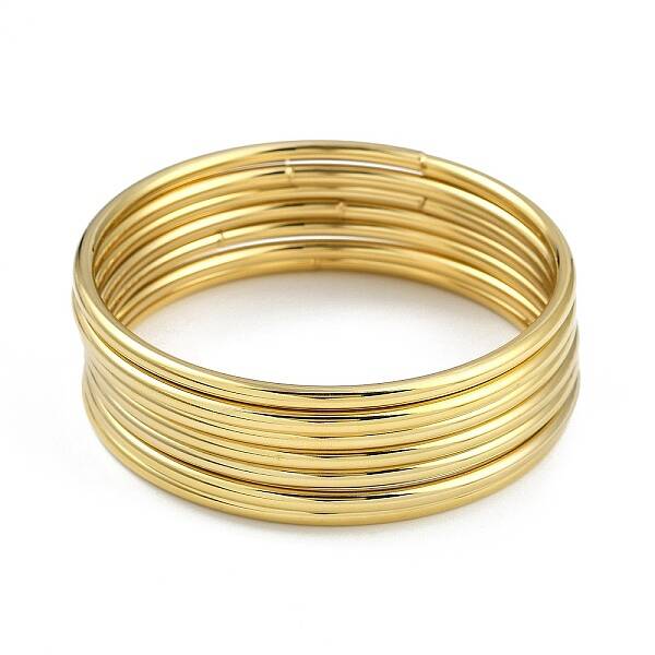 7Pcs Round Vacuum Plating 201 Stainless Steel Bangles Sets for Women