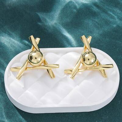 Triangle with Round Brass Stud Earrings
