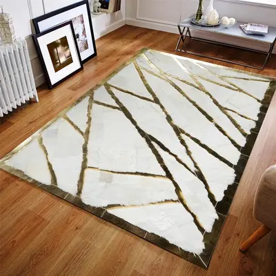 White & Gold Plush Shaggy Rug