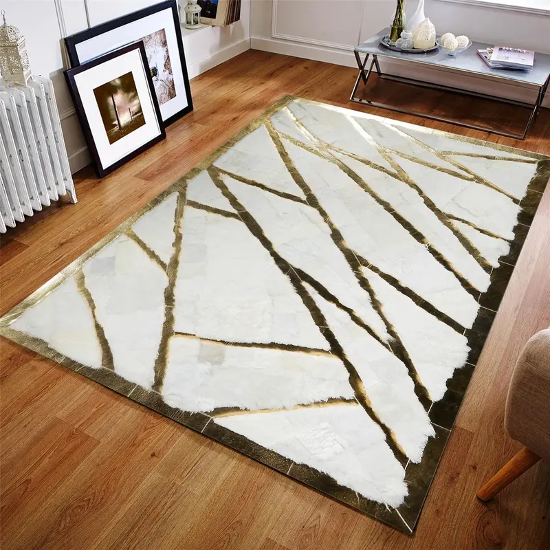 White & Gold Plush Shaggy Rug