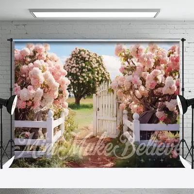 Pink Floral Tree Fresh Green Photo Spring Backdrop - Aperturee