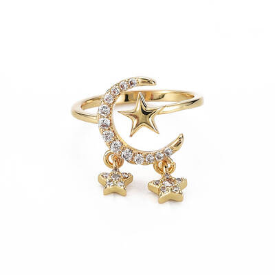 Clear Cubic Zirconia Moon & Star Cuff Ring