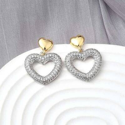 Heart Brass Dangle Stud Earrings
