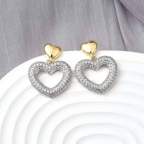 Heart Brass Dangle Stud Earrings