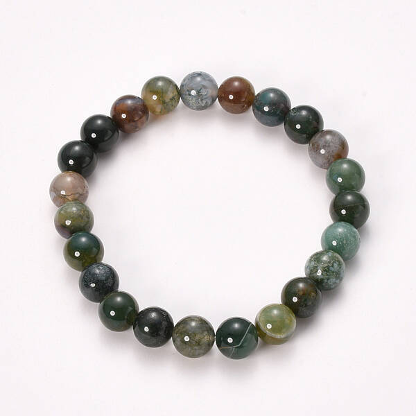 Natural Indian Agate Beaded Stretch Bracelets