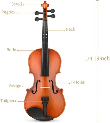 Eastar EVA-2 Violin Set for Beginners with Hard Case/Rosin/Shoulder Rest/Bow/Extra Strings 1/4,1/2,3/4,4/4 - 1/4