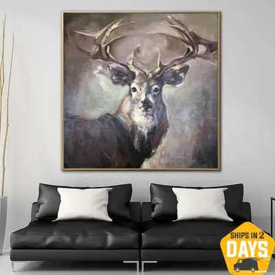 Original Abstract Deer Paintings On Canvas Wild Animal Painting Textured Contemporary Art Luxury Painting | PROUD DEER 27.55&...