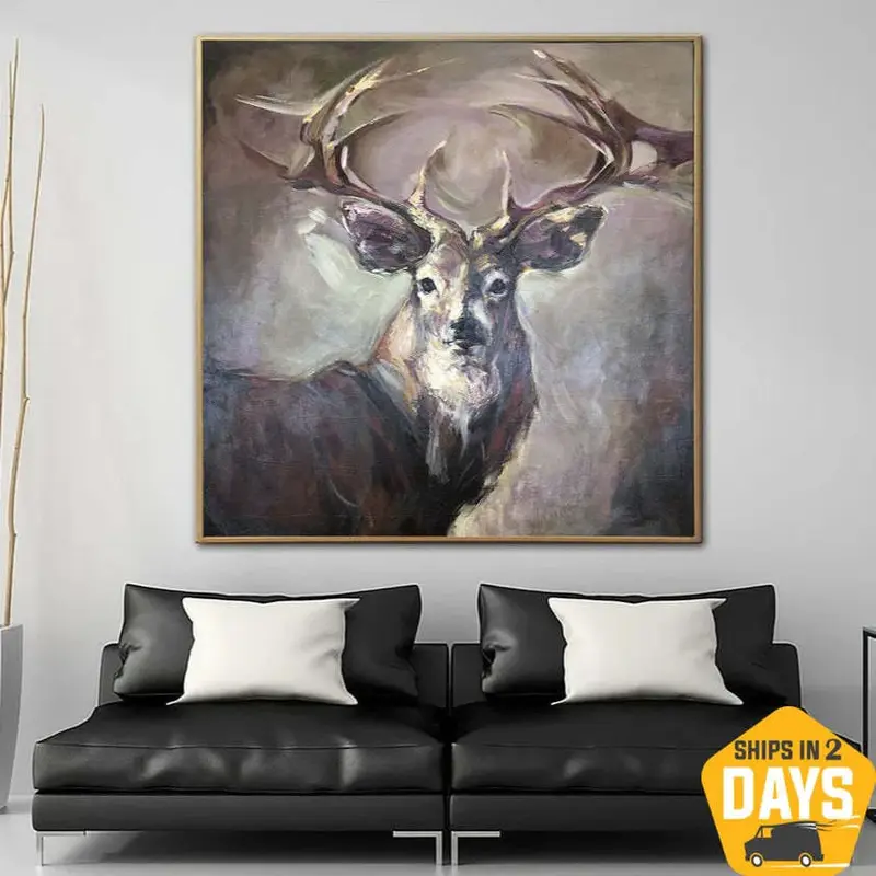 Original Abstract Deer Paintings On Canvas Wild Animal Painting Textured Contemporary Art Luxury Painting | PROUD DEER 27.55&...