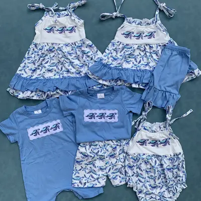 Embroidery turtle kids girls summer clothes