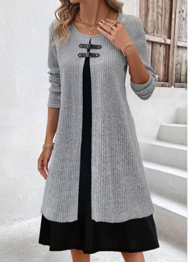 Modlily Light Grey Marl Tummy Coverage Long Sleeve Dress - XXL