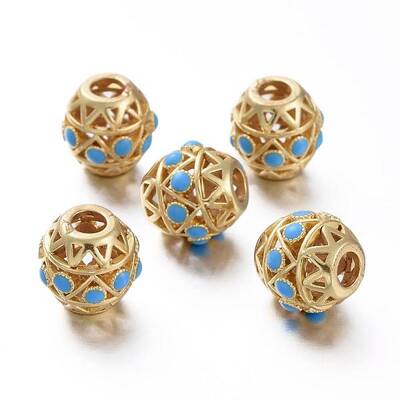 Matte Gold Color Brass Hollow Beads