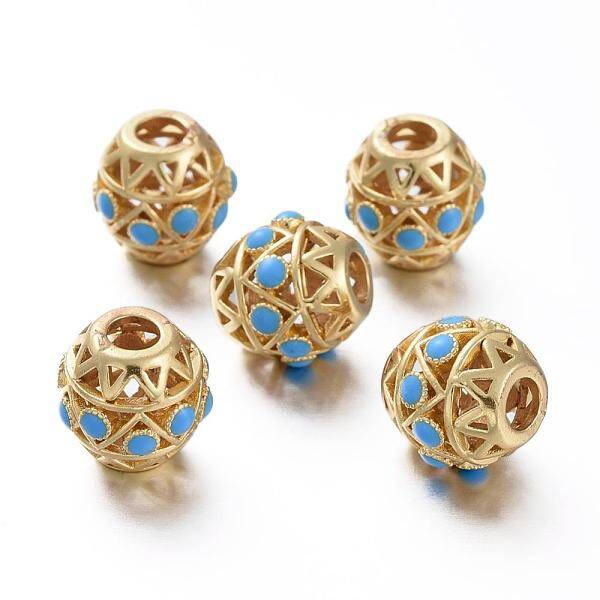 Matte Gold Color Brass Hollow Beads