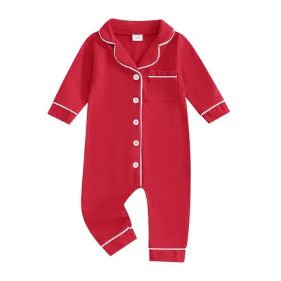 Baby Onesie Pajamas Chritsmas Sleep Romper Long Sleeve Lapel Collar Button Down  Jumpsuit Pjs Nightwear