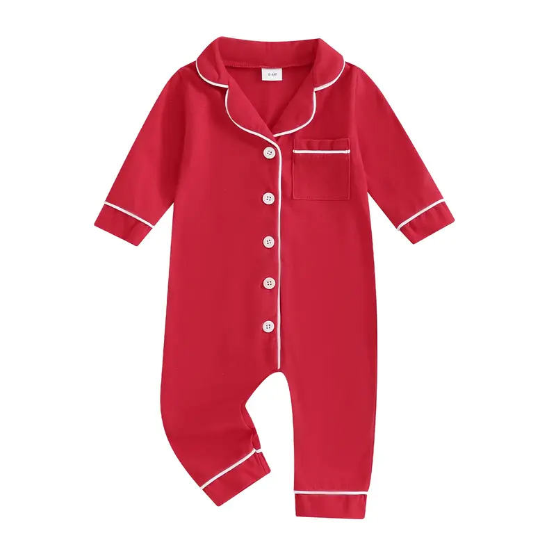 Baby Onesie Pajamas Chritsmas Sleep Romper Long Sleeve Lapel Collar Button Down  Jumpsuit Pjs Nightwear