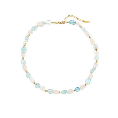 Elegant Natural Rose Quartz & Aquamarine Beaded Necklaces for Women