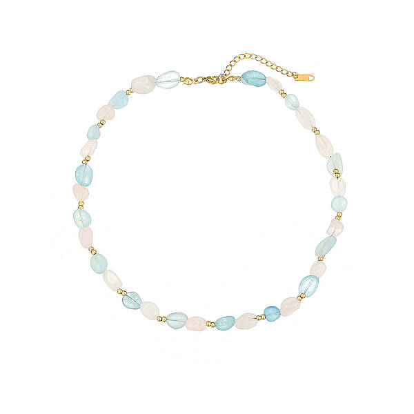 Elegant Natural Rose Quartz & Aquamarine Beaded Necklaces for Women