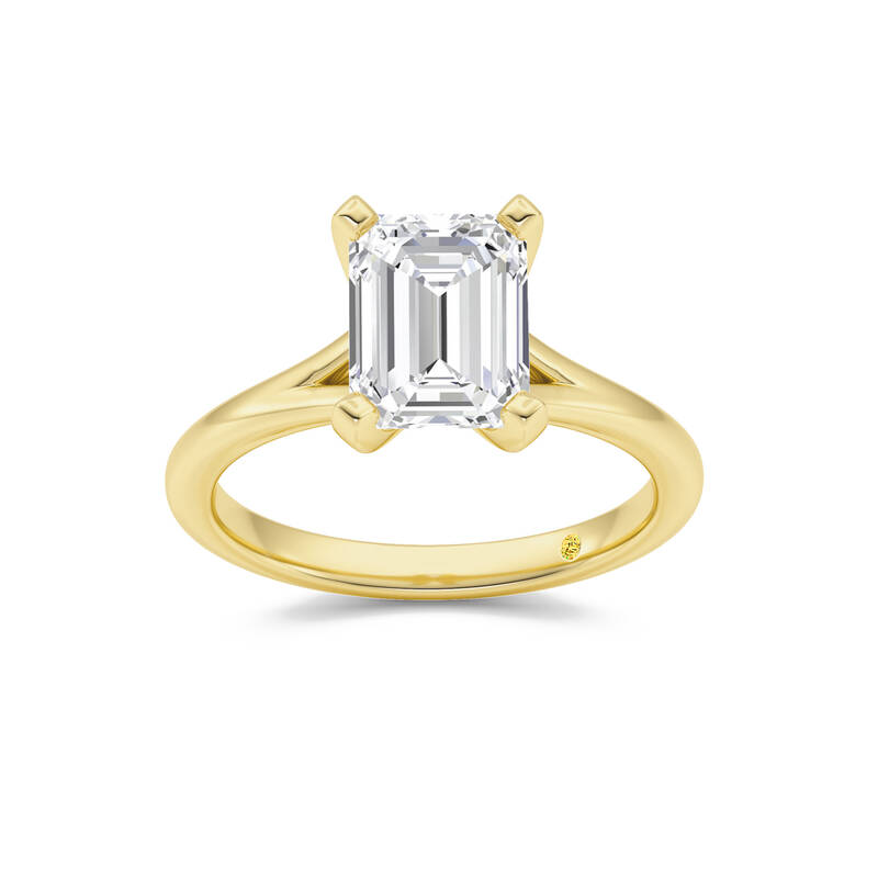 Luxen Split Shank Emerald Cut Lab Grown Diamond Solitaire Ring | 14K Yellow Gold 4 CT. TW.
