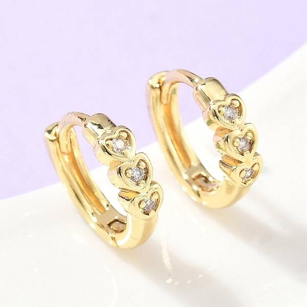 Heart Brass Micro Pave Clear Cubic Zirconia Hoop Earrings