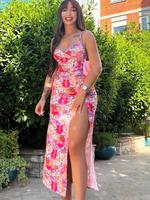 Multi Colors, Sexy V-neck Suspender, Mid Length Skirt, Split Suspender, Casual Dress, Suitable for Daily Wear, Resort Beach P...