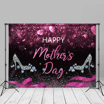 High Heel Pink And Black Sparkling Mothers Day Backdrop - Aperturee