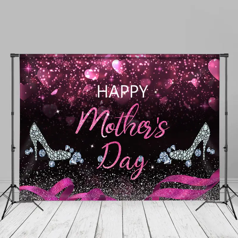 High Heel Pink And Black Sparkling Mothers Day Backdrop - Aperturee