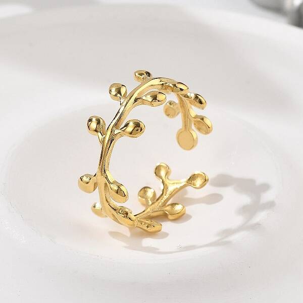 Leaf 304 Stainless Steel Open Cuff Rings