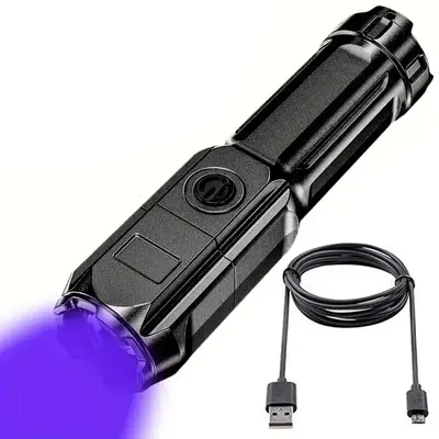 Rechargeable 395nm UV Flashlight, 3 Modes Black Light Torch Zoomable Waterproof, Ideal for Pet Stains, Fluorescent Detection,...