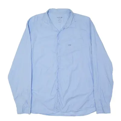LACOSTE Garment Dyed Plain Shirt Blue Long Sleeve Mens XL