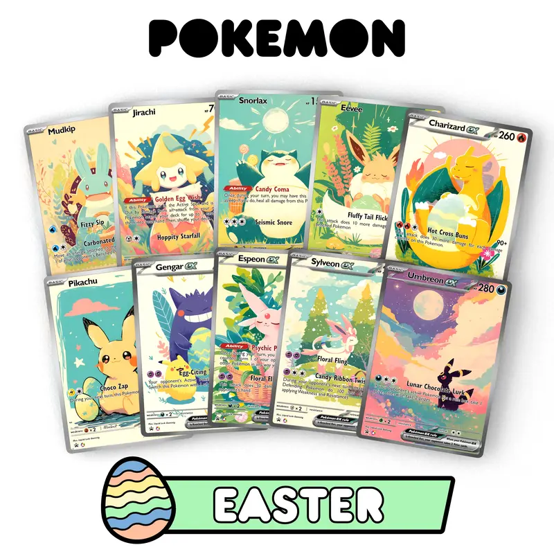 Adorable Easter Pokemon | Custom Fan-Art Pokemon Cards | The Perfect Easter Pokemon Gift | Umbreon, Pikachu, Eevee, Charizard...
