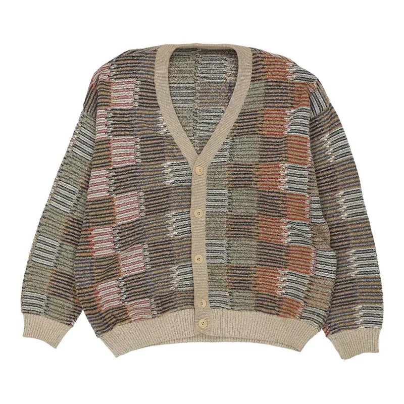 Unbranded Checked Cardigan - Large Beige Cotton Blend