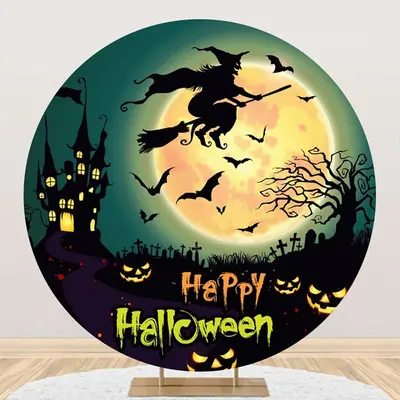 Castle Bat Witch Moon Night Happy Halloween Backdrop
