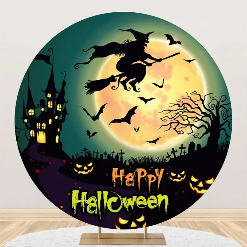 Castle Bat Witch Moon Night Happy Halloween Backdrop
