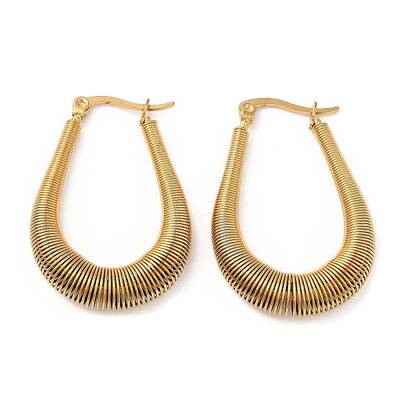 304 Stainless Steel Wire Wrap Teardrop Hoop Earrings