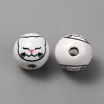 Printed Cat Wood European Beads