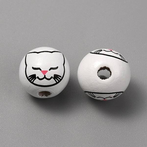 Printed Cat Wood European Beads
