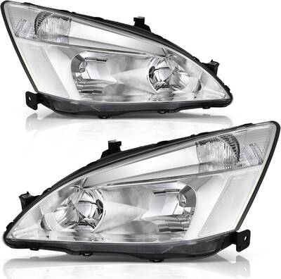 YITAMOTOR® Headlight Assembly Compatible with 2003-2007 Honda Accord OE Headlamp Replacement Chrome Housing Clear Reflectors...