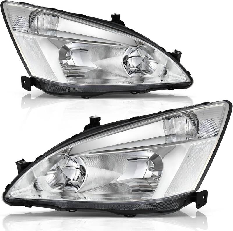 YITAMOTOR® Headlight Assembly Compatible with 2003-2007 Honda Accord OE Headlamp Replacement Chrome Housing Clear Reflectors...