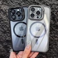 Metal Lens Kickstand Case for iPhone 16 15 14 13 12 Pro Max compatible with Magnetic MagSafe Charging, with Camera Lens Prote...