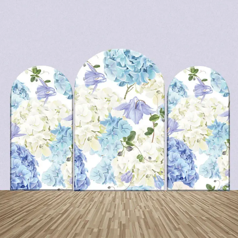 Violet Blue White Flowers Wedding Arch Backdrop Kit - Aperturee