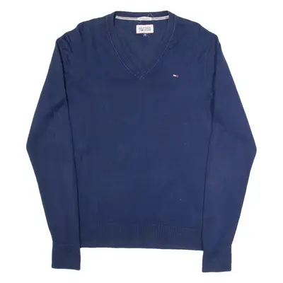 TOMMY HILFIGER Mens Jumper Blue V-Neck Tight Knit M