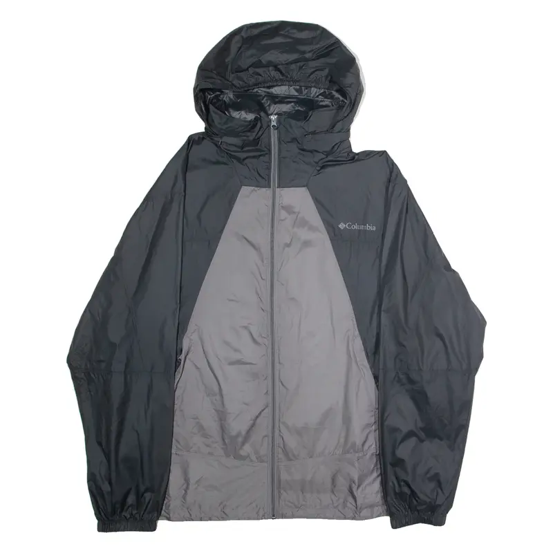 COLUMBIA Mens Rain Jacket Black Hooded Colourblock 2XL