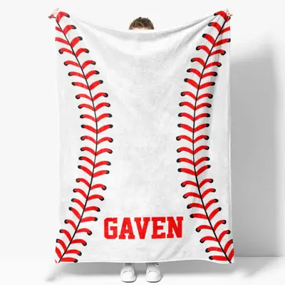 Custom Name Sports White Baseball Soft Blanket - Aperturee