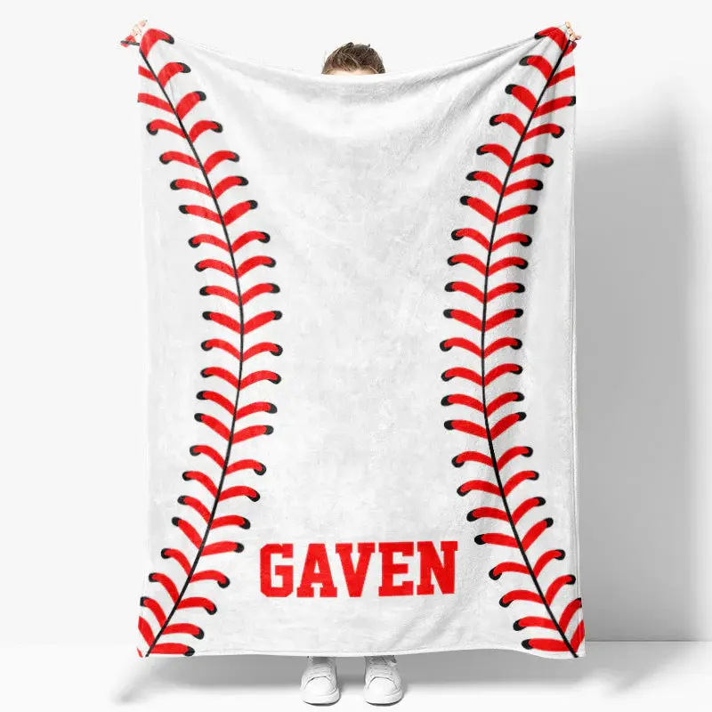 Custom Name Sports White Baseball Soft Blanket - Aperturee
