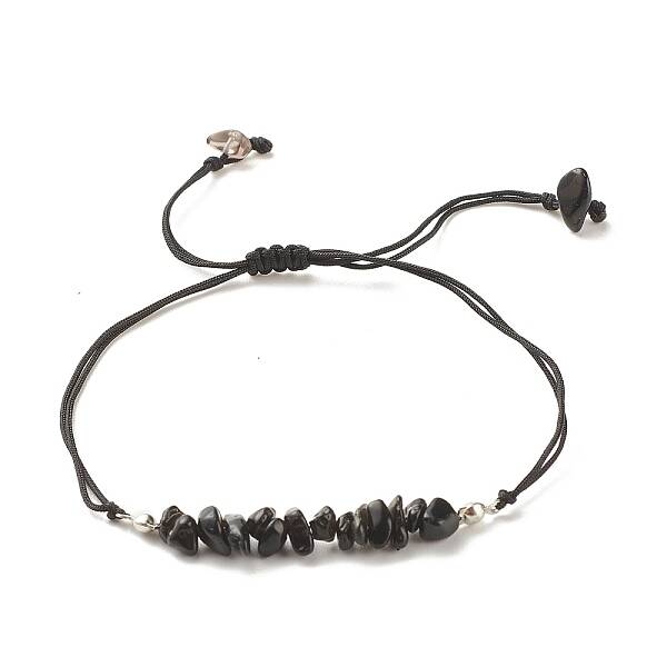 Natural Obsidian Chips Braided Bead Bracelet