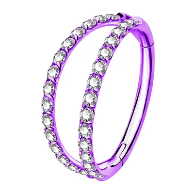 18G CZ Double Hoop Segment Nose Ring - Purple / 7mm