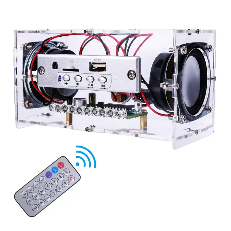 DIY Bluetooth-Compatible Speaker Kit, Mini Stereo Sound Amplifier Soldering Projects Transparent with Colorful LED Flashing L...