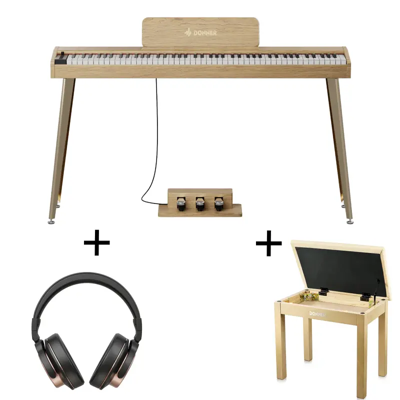 Donner DDP-60 Semi-Weighted Digital Piano - Natural / Piano+Bench+Headphones