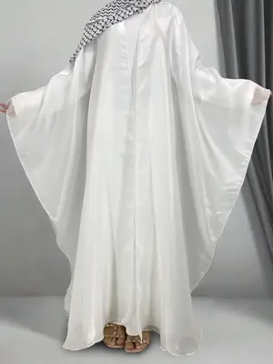 Women's Plain Glitter Round Neck Abaya without Hijabs, Elegant Long Sleeve Open Front Abaya for Daily Wear, Ladies Islamic Cl...