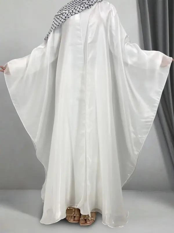 Women's Plain Glitter Round Neck Abaya without Hijabs, Elegant Long Sleeve Open Front Abaya for Daily Wear, Ladies Islamic Cl...